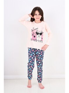 Пижамный комплект для маленьких девочек с круглым вырезом и принтом Vitmo Vitamin, лососевый розовый
