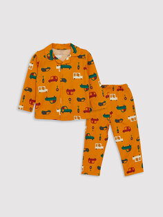 Пижамный комплект для маленьких мальчиков с воротником-поло LCW baby, матовый желтый с принтом