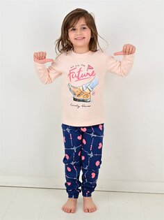 Пижамный комплект для маленьких девочек с круглым вырезом и принтом Vitmo Vitamin, лососевый розовый