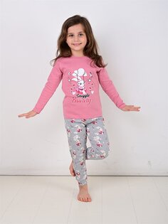 Пижамный комплект для маленьких девочек с круглым вырезом и принтом Vitmo Vitamin, сушеная роза