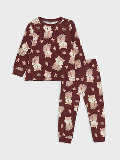 Пижамный комплект для маленьких мальчиков с круглым вырезом и длинными рукавами LCW baby, бордовый красный принт
