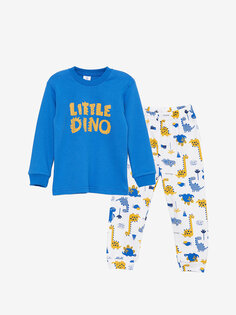 Пижамный комплект для маленьких мальчиков с круглым вырезом и принтом LUGGI BABY, сакс блю