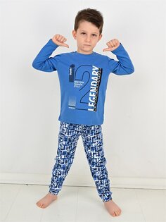 Пижамный комплект для маленьких мальчиков с круглым вырезом и принтом Vitmo Vitamin, светлый индиго