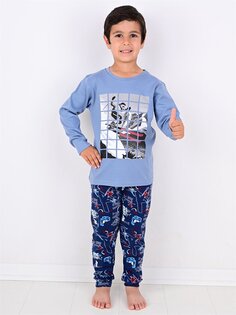Пижамный комплект для маленьких мальчиков с круглым вырезом и принтом Vitmo Vitamin, темно-синий