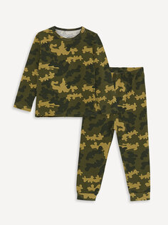Пижамный комплект для маленьких мальчиков с круглым вырезом и принтом LCW ECO