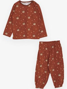 Пижамный комплект для маленьких мальчиков с круглым вырезом и принтом Breeze, коричневый