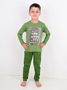 Пижамный комплект для маленьких мальчиков с круглым вырезом и принтом Vitmo Vitamin, зеленый