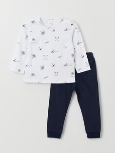 Пижамный комплект для маленьких мальчиков с круглым вырезом и длинными рукавами с рисунком LCW ECO, белый печатный