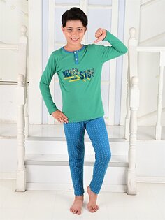 Пижамный комплект для маленьких мальчиков с круглым вырезом и принтом Vitmo Vitamin, зеленый