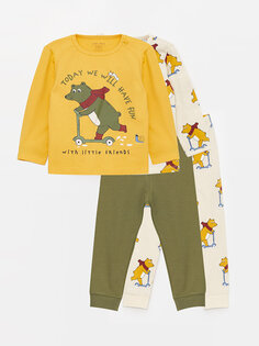 Пижамный комплект для маленьких мальчиков с круглым вырезом и длинными рукавами, состоящий из 2 предметов LCW baby, средний желтый