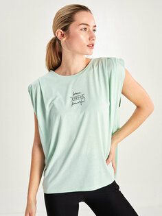 Женская спортивная футболка с коротким рукавом и круглым вырезом с принтом и надписью LCW Active