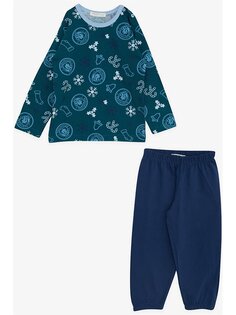 Пижамный комплект для маленьких мальчиков с круглым вырезом и принтом Breeze, бензин грин