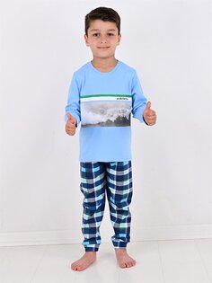Пижамный комплект для маленьких мальчиков с круглым вырезом и принтом Vitmo Vitamin, синий антрацит