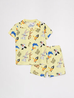 Пижамный комплект для мальчика с воротником рубашки и короткими рукавами с принтом Looney Tones LCW baby