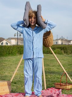 Пижамный комплект для мальчика с длинными рукавами и воротником рубашки с принтом Vitmo Vitamin, синий антрацит