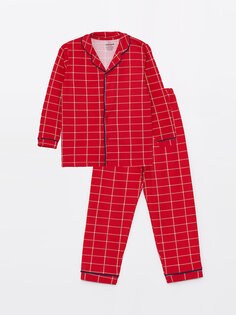 Пижамный комплект для мальчика с длинными рукавами и воротником рубашки с принтом Vitmo Vitamin, красный