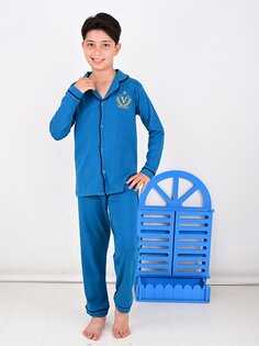 Пижамный комплект для мальчика с длинными рукавами и воротником рубашки с принтом Vitmo Vitamin, масло