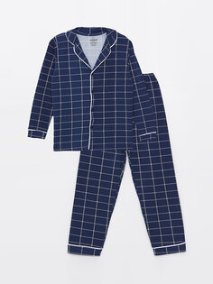Пижамный комплект для мальчика с длинными рукавами и воротником рубашки с принтом Vitmo Vitamin, индиго