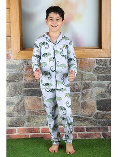Пижамный комплект для мальчика с длинными рукавами и воротником рубашки с принтом Vitmo Vitamin, серый