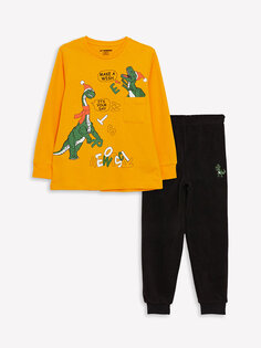 Пижамный комплект для мальчика с круглым вырезом и длинными рукавами с принтом LCW Kids, апельсин