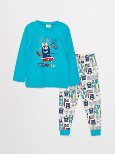 Пижамный комплект для мальчика с круглым вырезом и длинными рукавами с принтом LUGGI BABY, масло