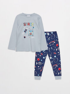 Пижамный комплект для мальчика с круглым вырезом и длинными рукавами с принтом LUGGI BABY, серый