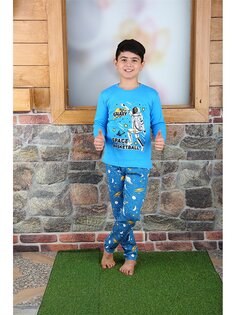 Пижамный комплект для мальчика с круглым вырезом и длинными рукавами с принтом Vitmo Vitamin, бирюзовый