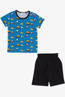 Пижамный комплект для мальчика с шортами, синий с тракторным узором (1,5–5 лет) Breeze