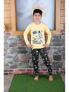 Пижамный комплект для мальчика с круглым вырезом и длинными рукавами с принтом Vitmo Vitamin, желтая звезда