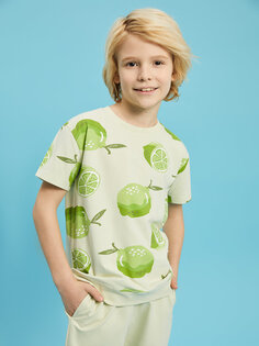 Пижамный комплект для мальчика с круглым вырезом и принтом с короткими рукавами Pija Pija, лаймово-зеленый
