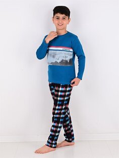 Пижамный комплект для мальчика с круглым вырезом и длинными рукавами с принтом Vitmo Vitamin, масло