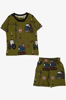 Пижамный комплект для мальчика с шортами, зеленый цвет хаки с рисунком строительной техники (2–4 года) Breeze