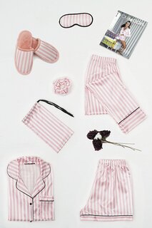 Пижамный комплект из 7 предметов в розовую и белую полоску FOR YOU MODA