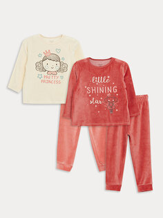 Пижамный комплект из двух предметов для маленьких девочек с принтом LCW baby, кремового цвета