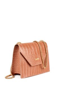 Женская сумка на плечо с ремешком-цепочкой и тиснением под кожу крокодила (20739) Luwwe Bags, пудрово-розовый