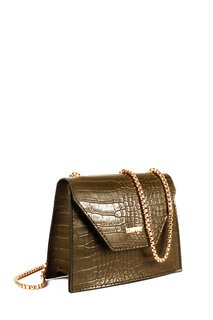 Женская сумка на плечо с ремешком-цепочкой и тиснением под кожу крокодила (20739) Luwwe Bags, хаки