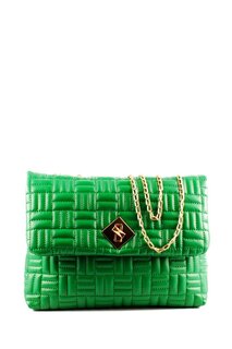 Женская сумка на плечо с ремешком-цепочкой, стеганой тканой лентой и вышитым замком (20763) Luwwe Bags, зеленый лес