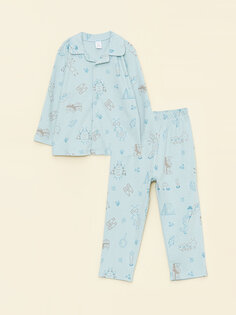 Пижамный комплект из органического хлопка для маленьких мальчиков с воротником-поло и длинными рукавами с принтом LCW baby