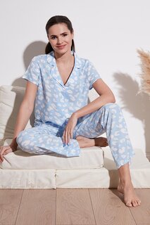 Удобный пижамный комплект с широкими штанинами и моно воротником и короткими рукавами 6110290 Lela, синий