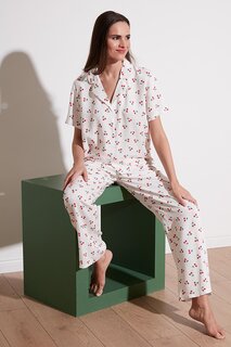 Удобный пижамный комплект с широкими штанинами и моно воротником и короткими рукавами 6110290 Lela, белый