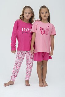 Пижамный комплект розового цвета цвета фуксии из 4 предметов с узором Love For You Kids