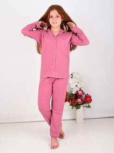 Пижамный комплект с длинными рукавами для девочек с воротником рубашки и принтом Vitmo Vitamin, фиолетовый