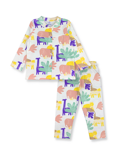 Пижамный комплект с длинными рукавами для девочек с воротником рубашки и принтом LUGGİ BABY