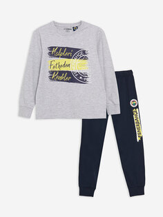 Пижамный комплект с длинными рукавами и принтом Fenerbahçe для мальчика с круглым вырезом LCW Kids