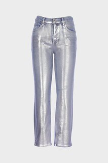 Узкие прямые джинсовые брюки с высокой талией и пуговицами Sydney Silver Complete с фольгированным принтом C 4529-071 CROSS JEANS