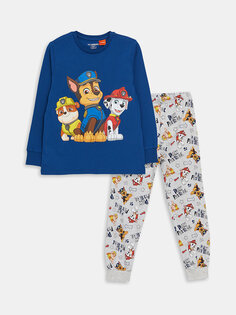 Пижамный комплект с длинными рукавами и принтом Paw Patrol для мальчиков с круглым вырезом LCW Kids