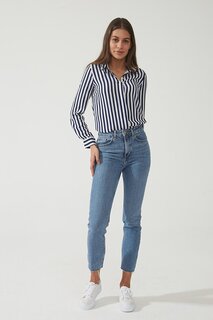 Узкие прямые джинсовые брюки с высокой талией Sydney среднего синего цвета C 4529-008 CROSS JEANS