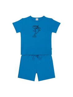 Пижамный комплект с короткими рукавами и шортами для мальчика с круглым вырезом и принтом ANTEBIES, синий