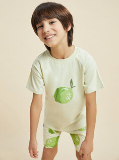 Пижамный комплект с короткими рукавами и шортами для мальчика с круглым вырезом и принтом Pija Pija, лаймово-зеленый