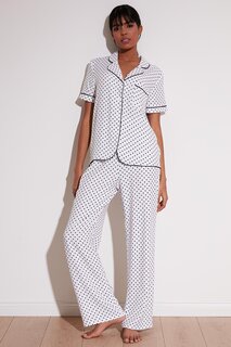 Пижамный комплект с короткими рукавами и воротником-рубашкой в горошек 6110102 Lela, экрю